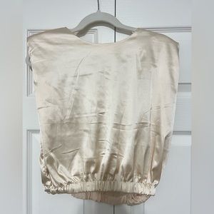 TCEC Crop Shoulder-Pad Satin Blouse
